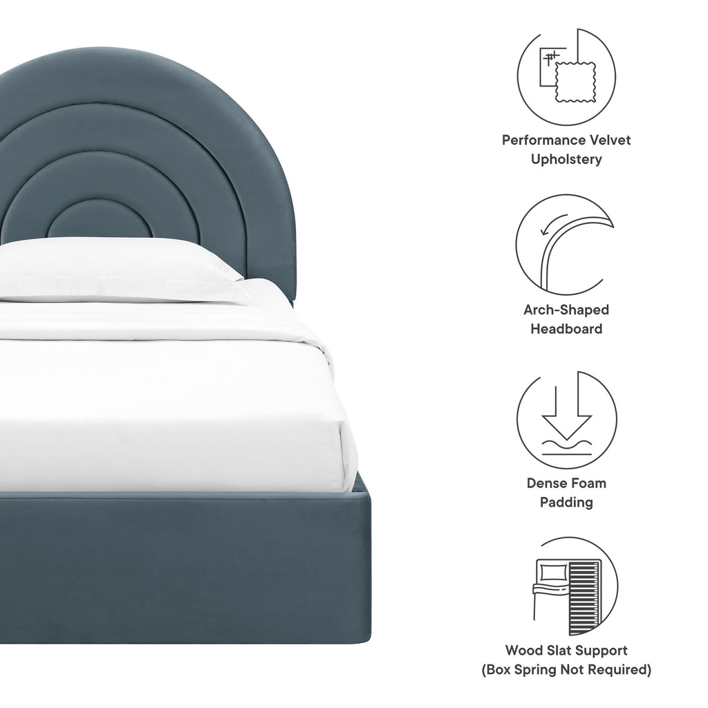 Solana Arched Performance Velvet Twin Platform Bed - Cadet Blue