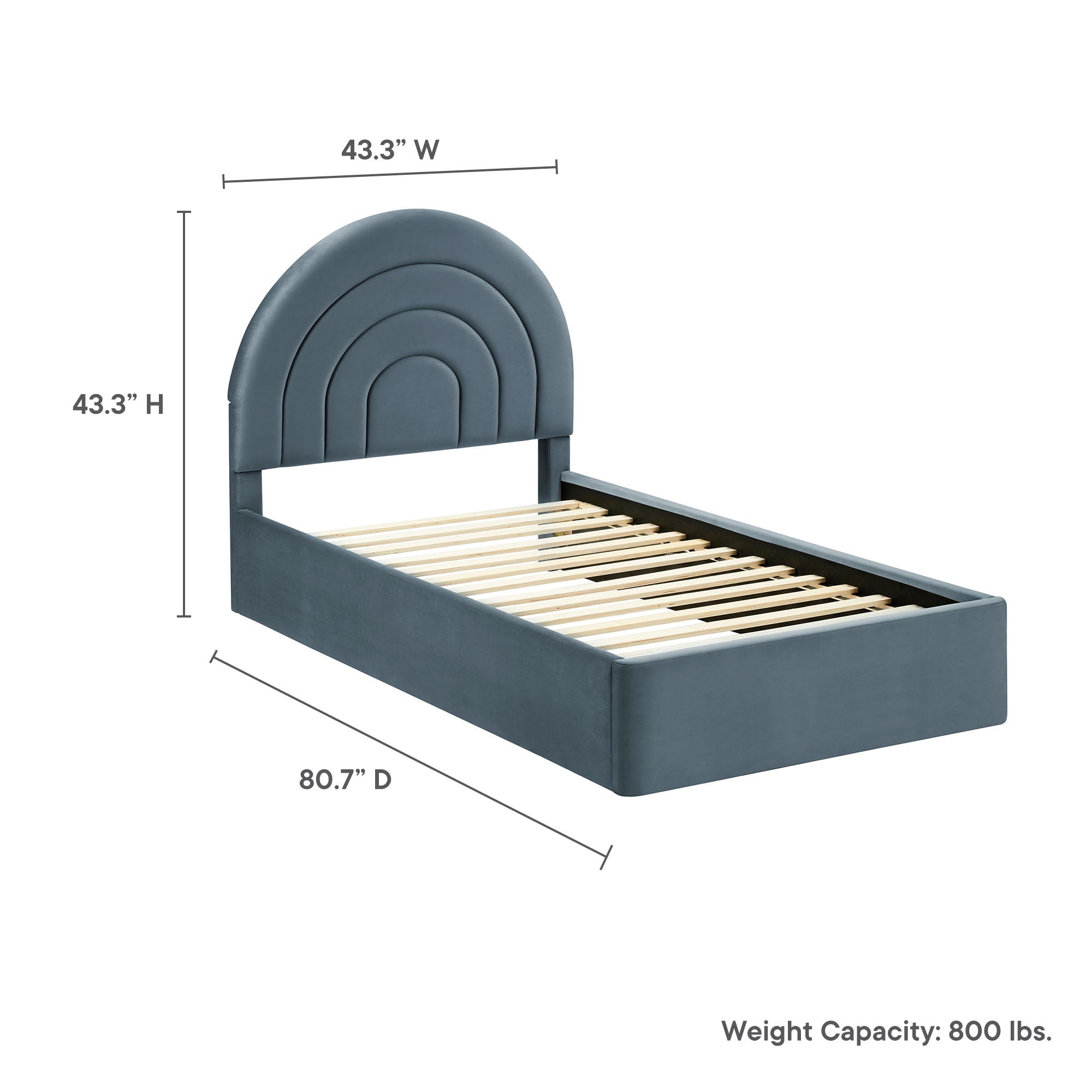 Solana Arched Performance Velvet Twin Platform Bed - Cadet Blue