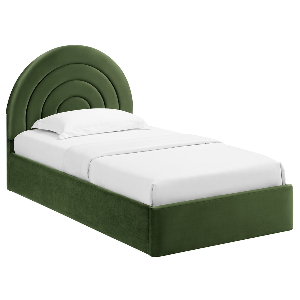 Solana Arched Performance Velvet Twin Platform Bed - Moss Green
