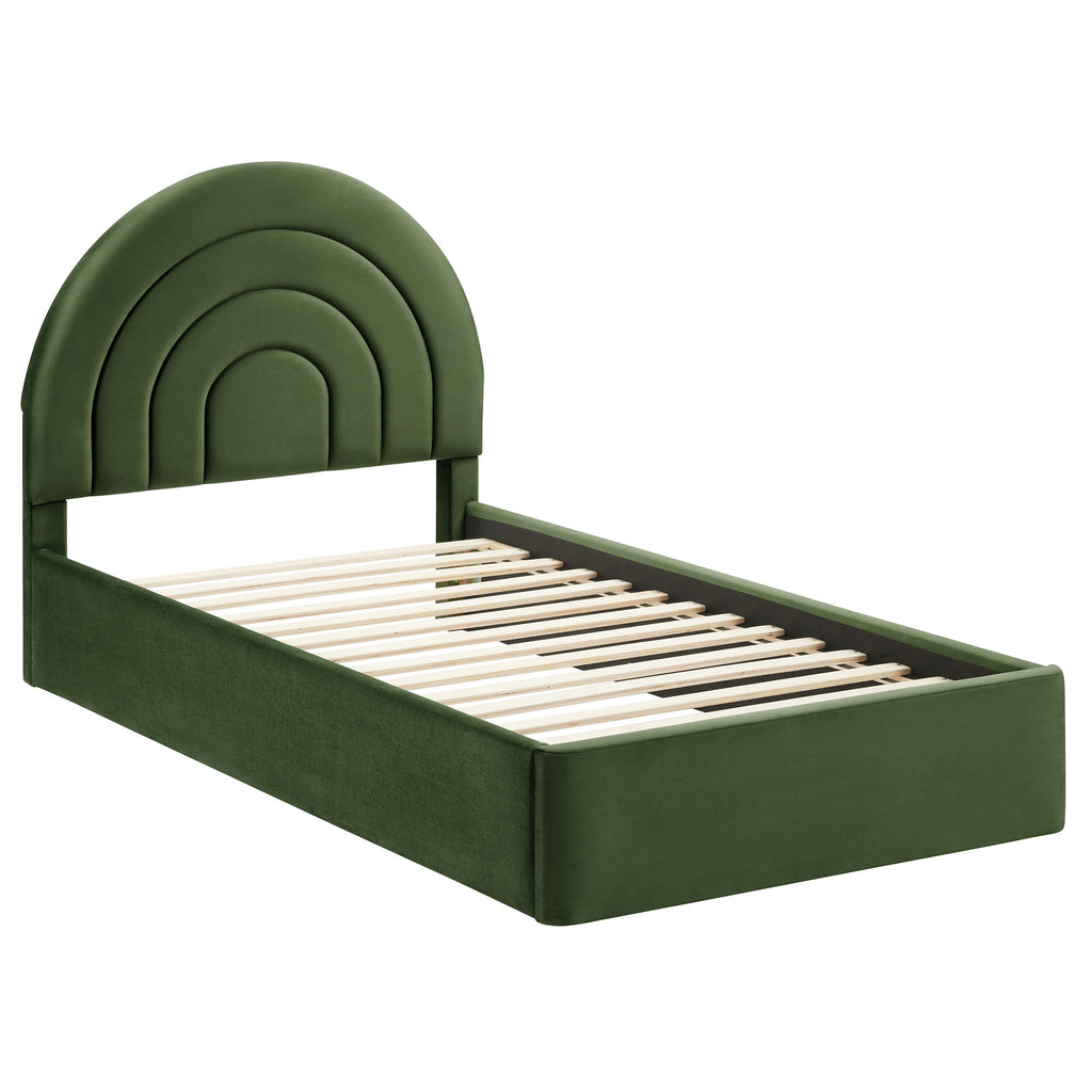 Solana Arched Performance Velvet Twin Platform Bed - Moss Green
