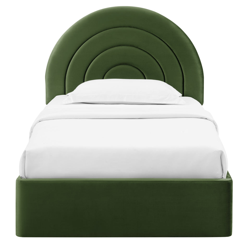 Solana Arched Performance Velvet Twin Platform Bed - Moss Green