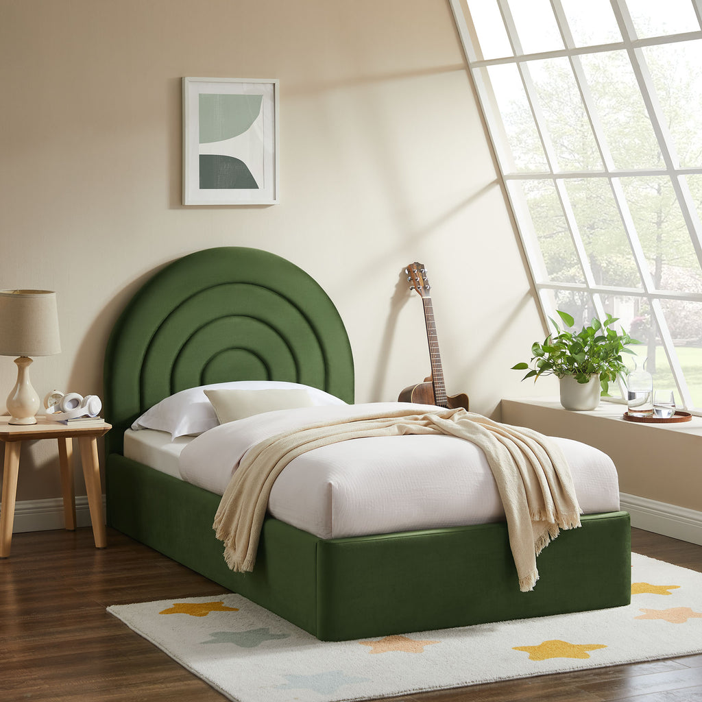 Solana Arched Performance Velvet Twin Platform Bed - Moss Green