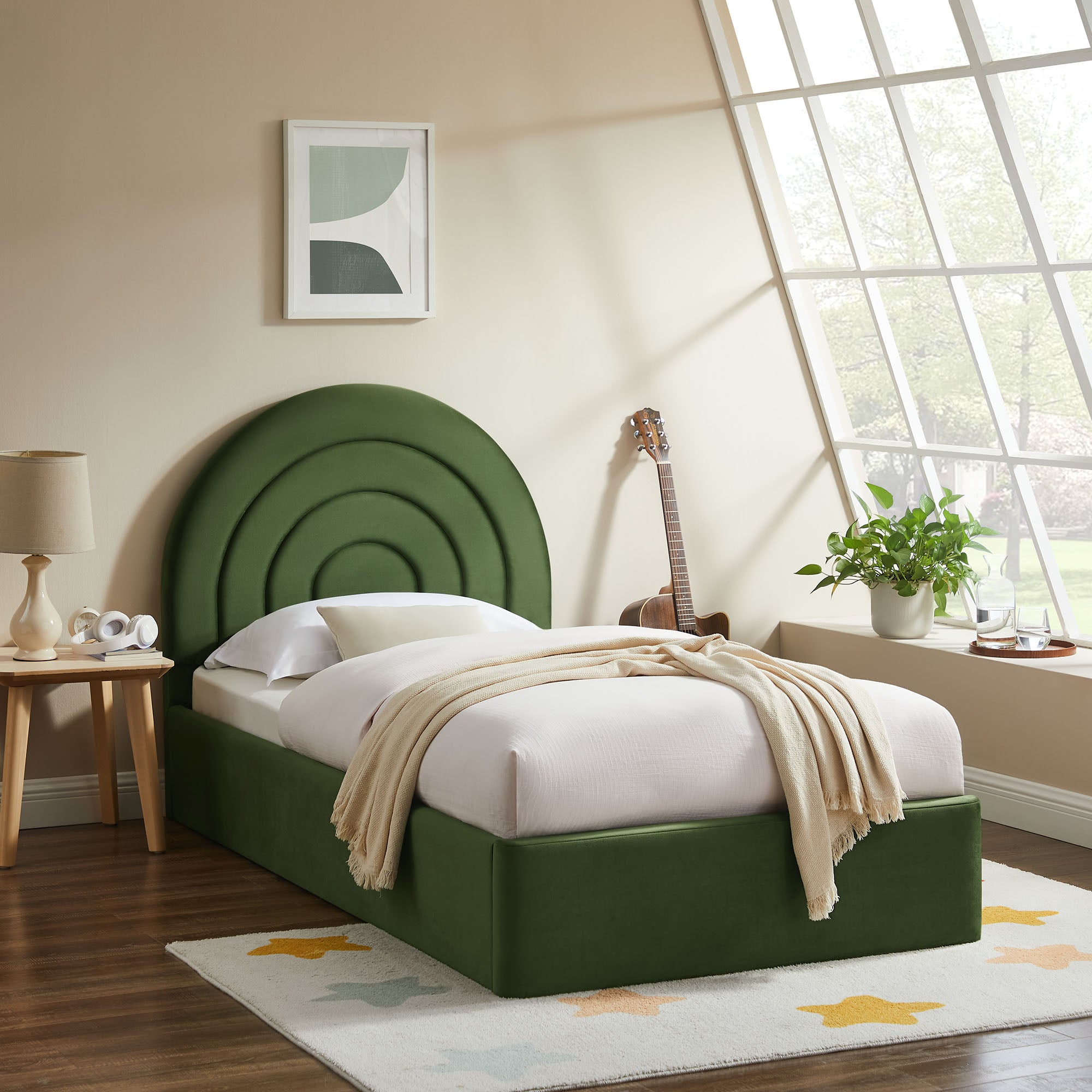 Solana Arched Performance Velvet Twin Platform Bed - Moss Green