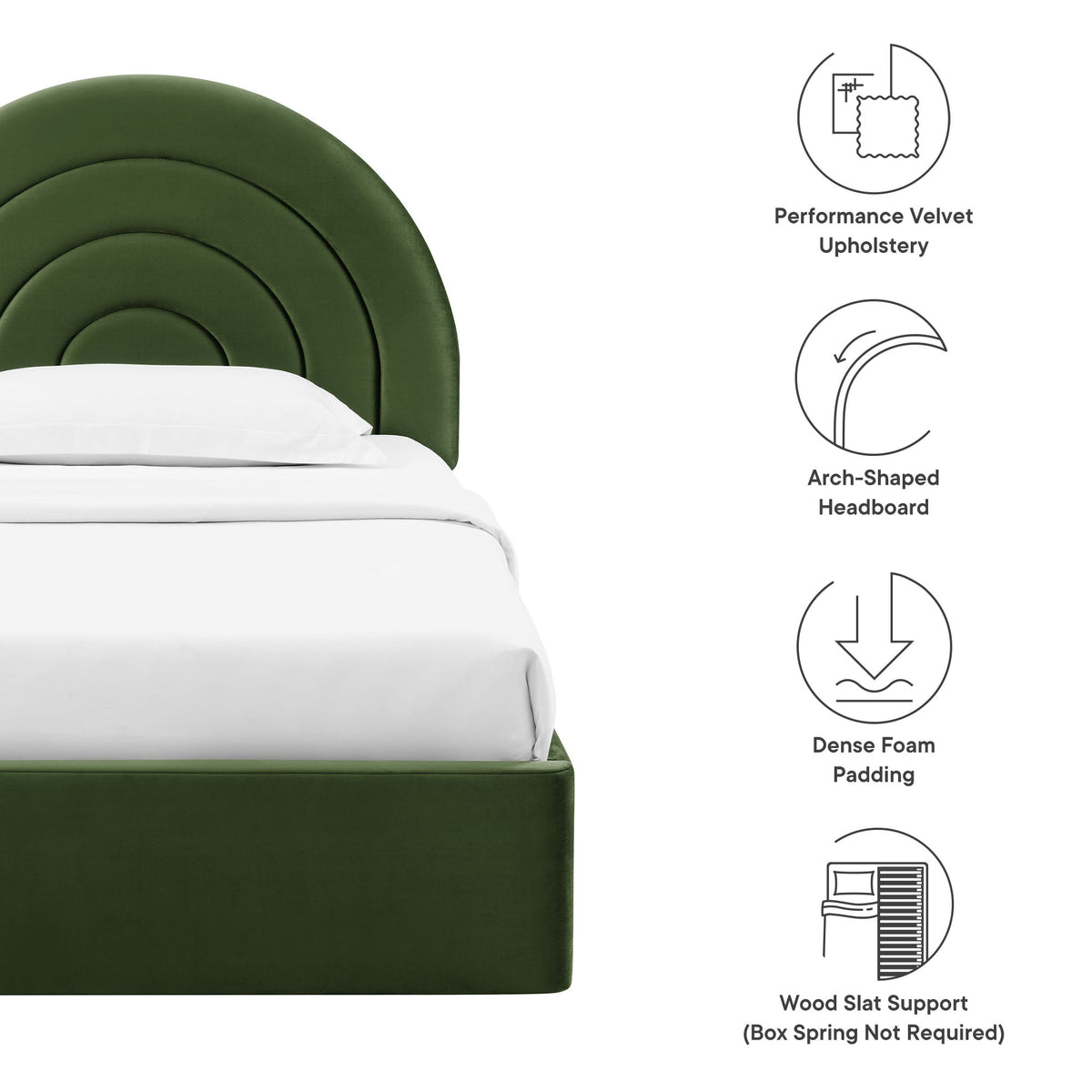 Solana Arched Performance Velvet Twin Platform Bed - Moss Green