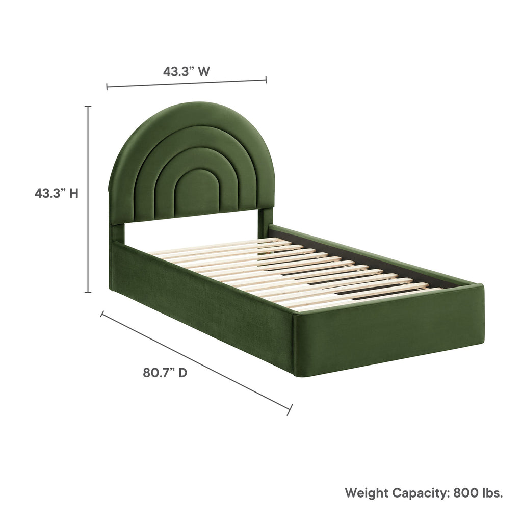 Solana Arched Performance Velvet Twin Platform Bed - Moss Green