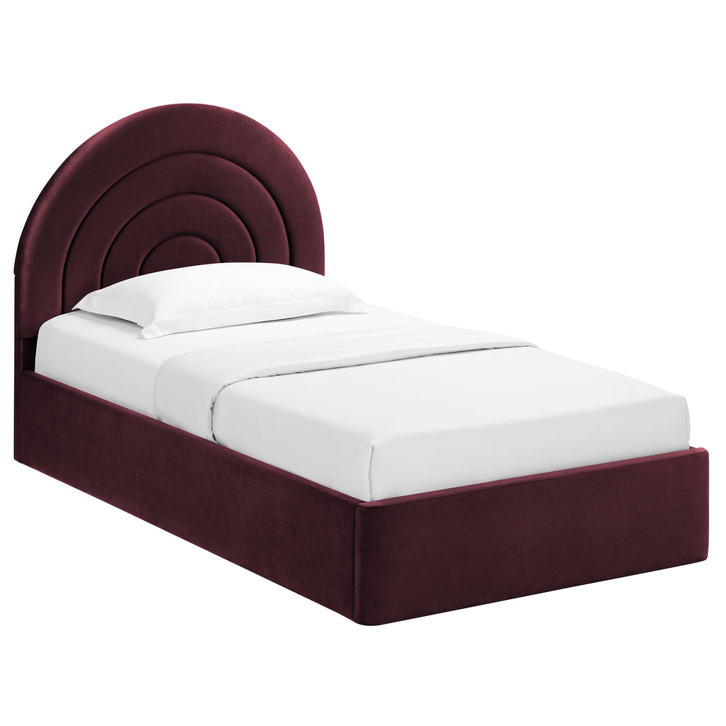 Solana Arched Performance Velvet Twin Platform Bed - Mulberry