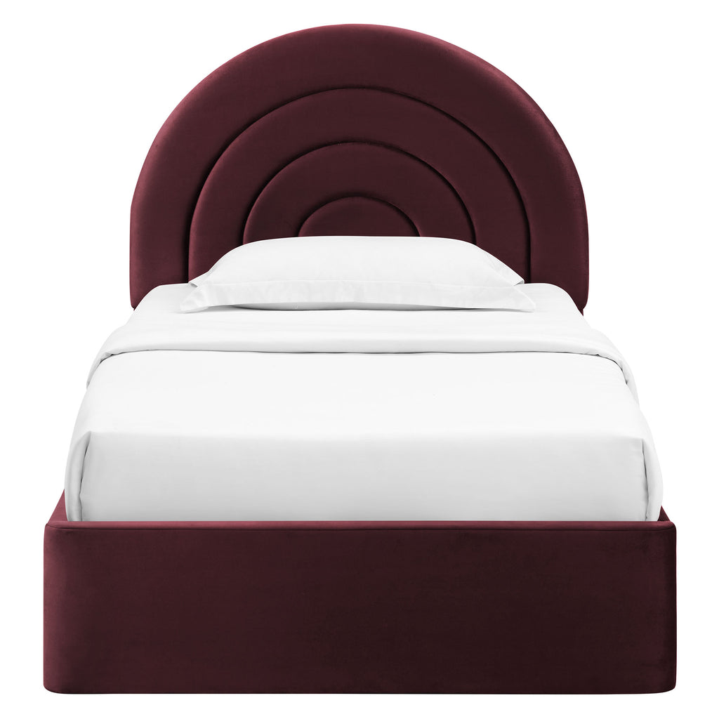 Solana Arched Performance Velvet Twin Platform Bed - Mulberry