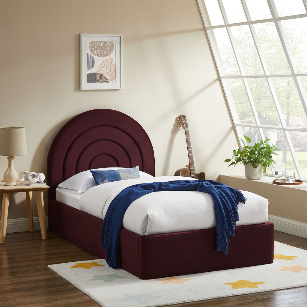 Solana Arched Performance Velvet Twin Platform Bed - Mulberry