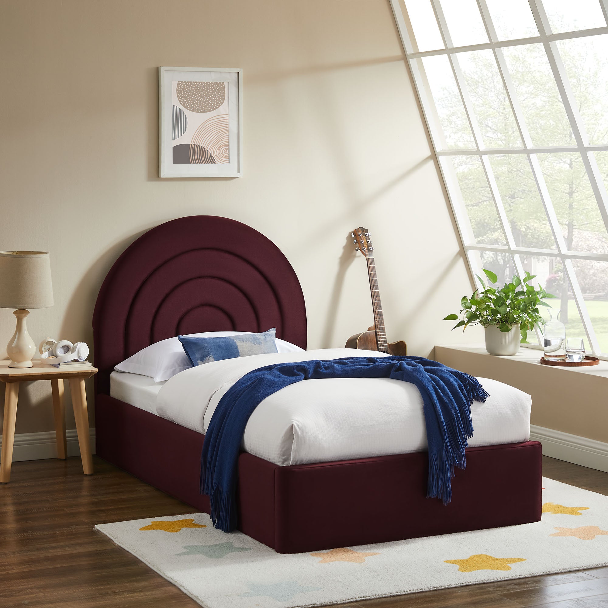 Solana Arched Performance Velvet Twin Platform Bed - Mulberry