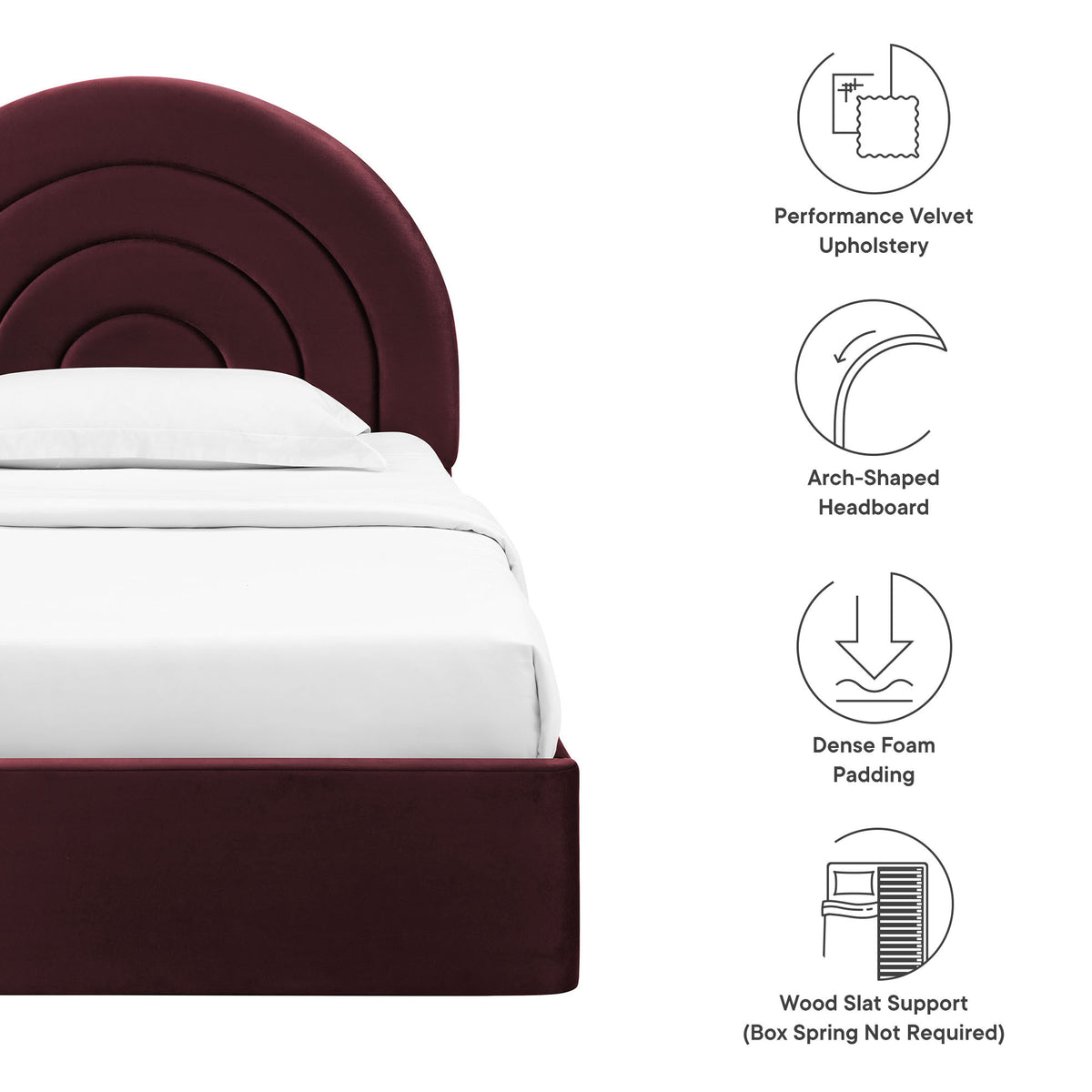 Solana Arched Performance Velvet Twin Platform Bed - Mulberry