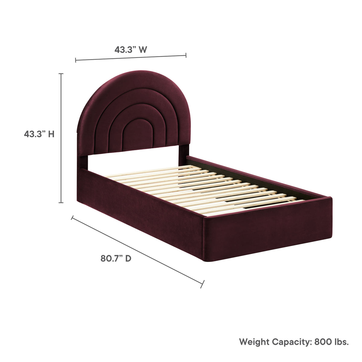 Solana Arched Performance Velvet Twin Platform Bed - Mulberry