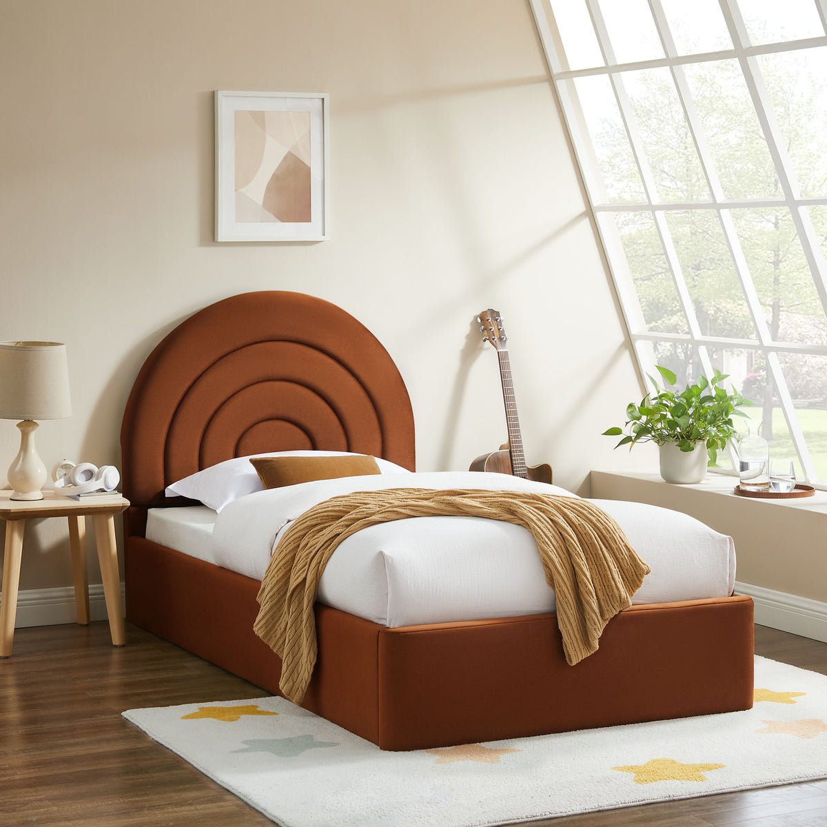 Solana Arched Performance Velvet Twin Platform Bed - Rust
