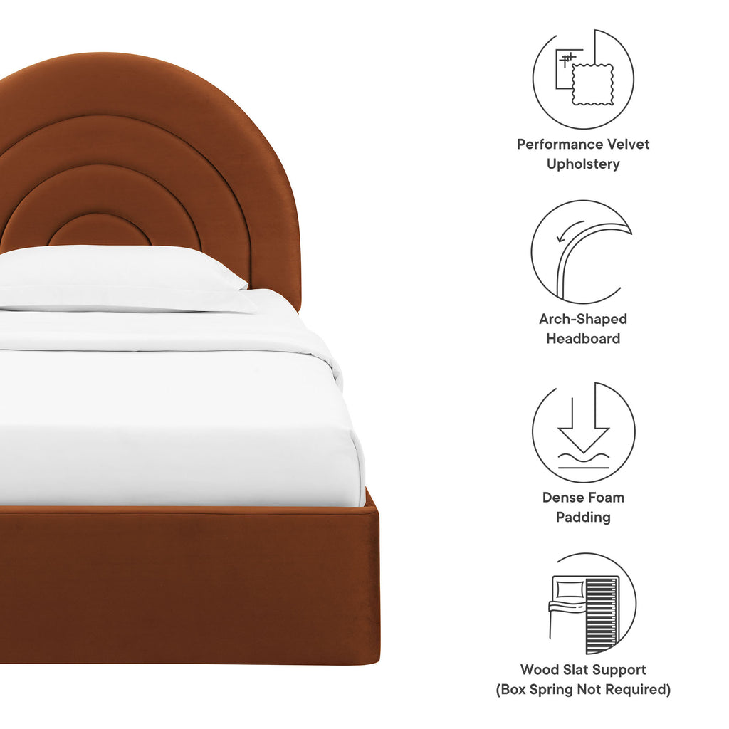 Solana Arched Performance Velvet Twin Platform Bed - Rust