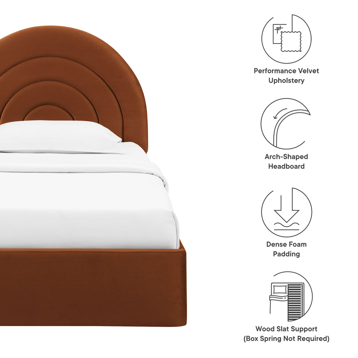 Solana Arched Performance Velvet Twin Platform Bed - Rust