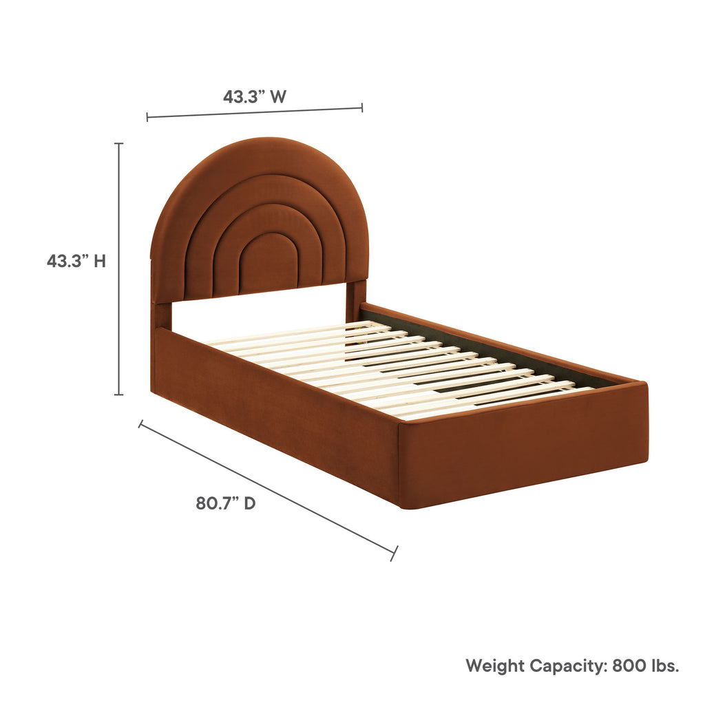 Solana Arched Performance Velvet Twin Platform Bed - Rust
