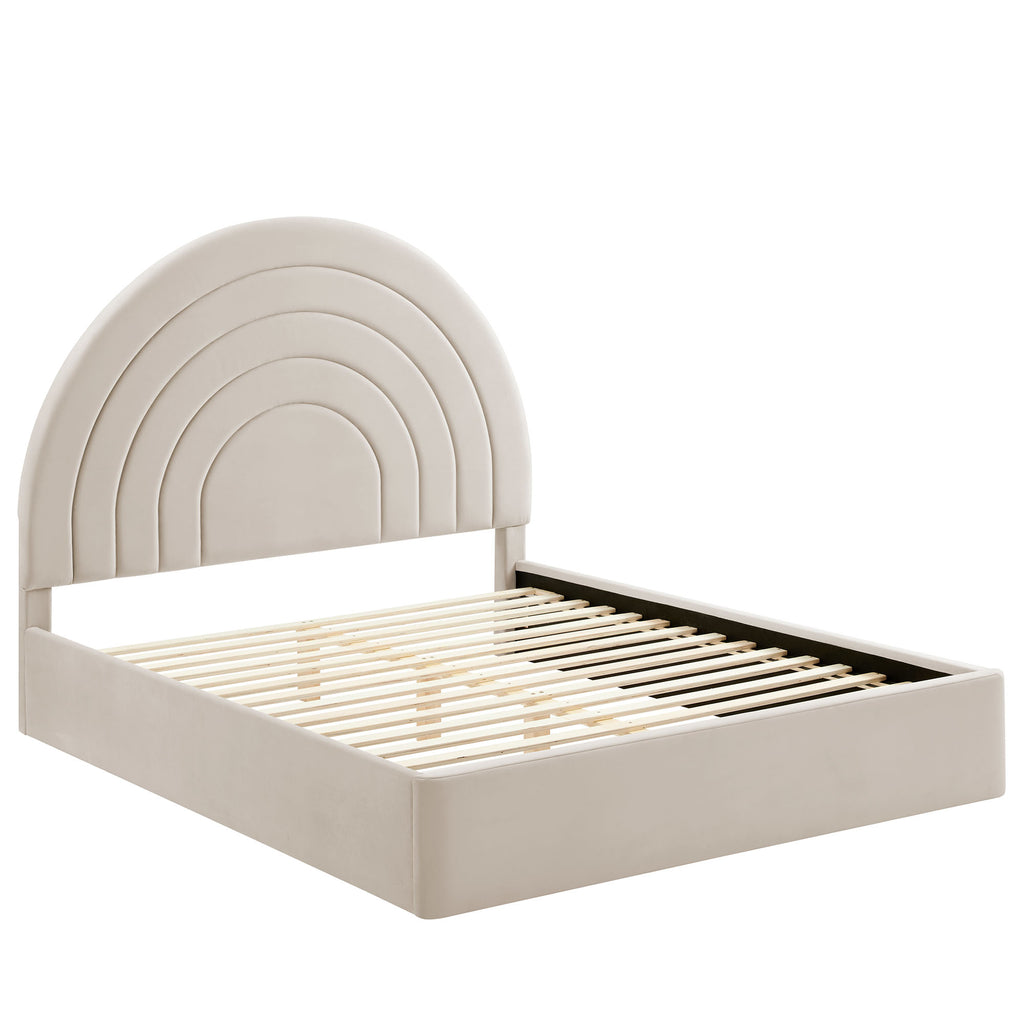 Solana Arched Performance Velvet Full Platform Bed - Almond
