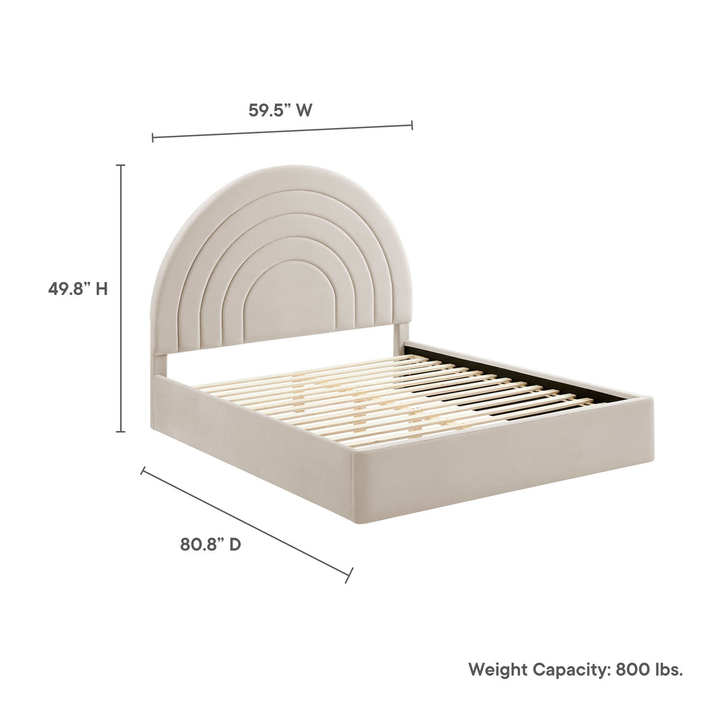 Solana Arched Performance Velvet Full Platform Bed - Almond