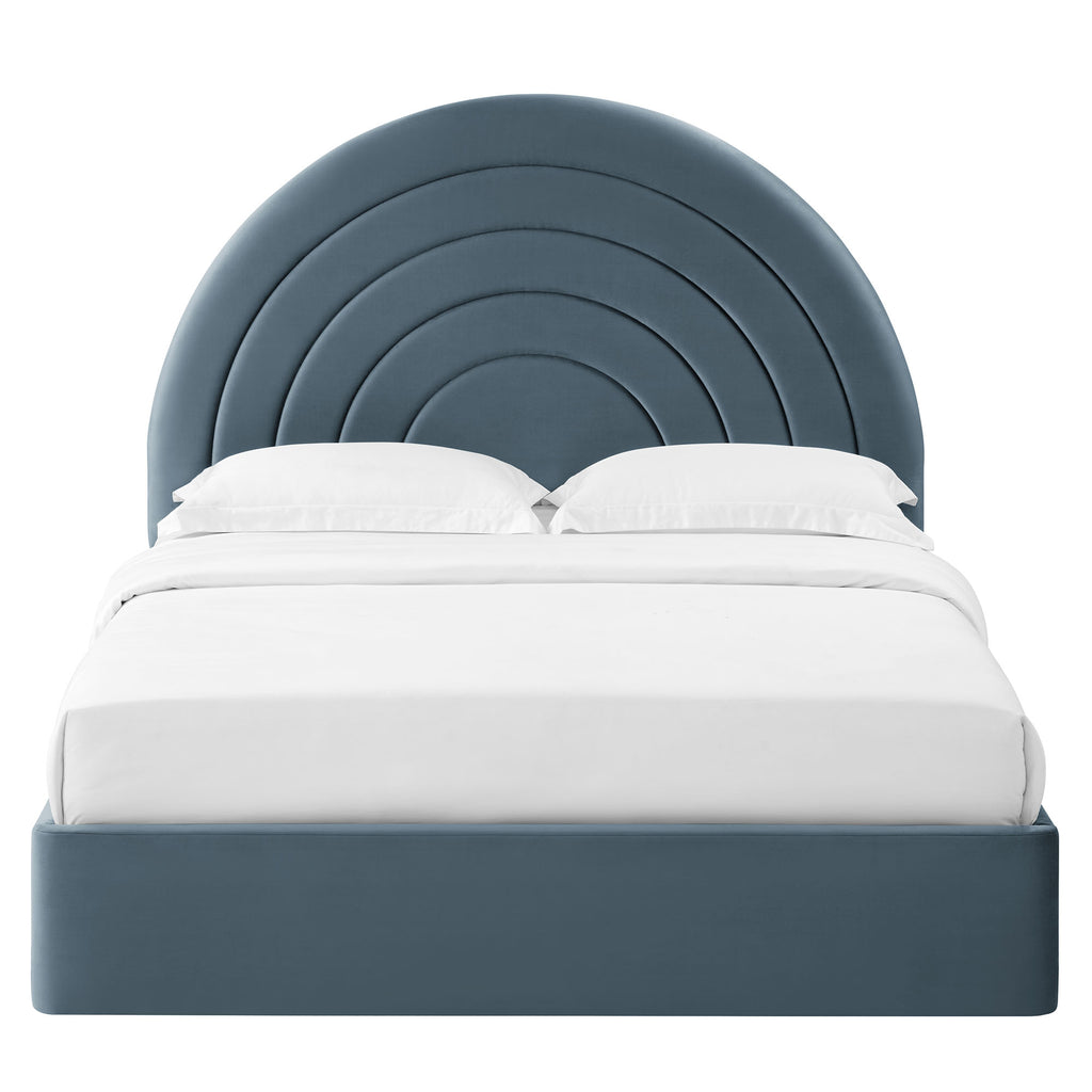 Solana Arched Performance Velvet Full Platform Bed - Cadet Blue