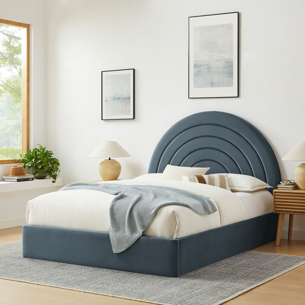 Solana Arched Performance Velvet Full Platform Bed - Cadet Blue