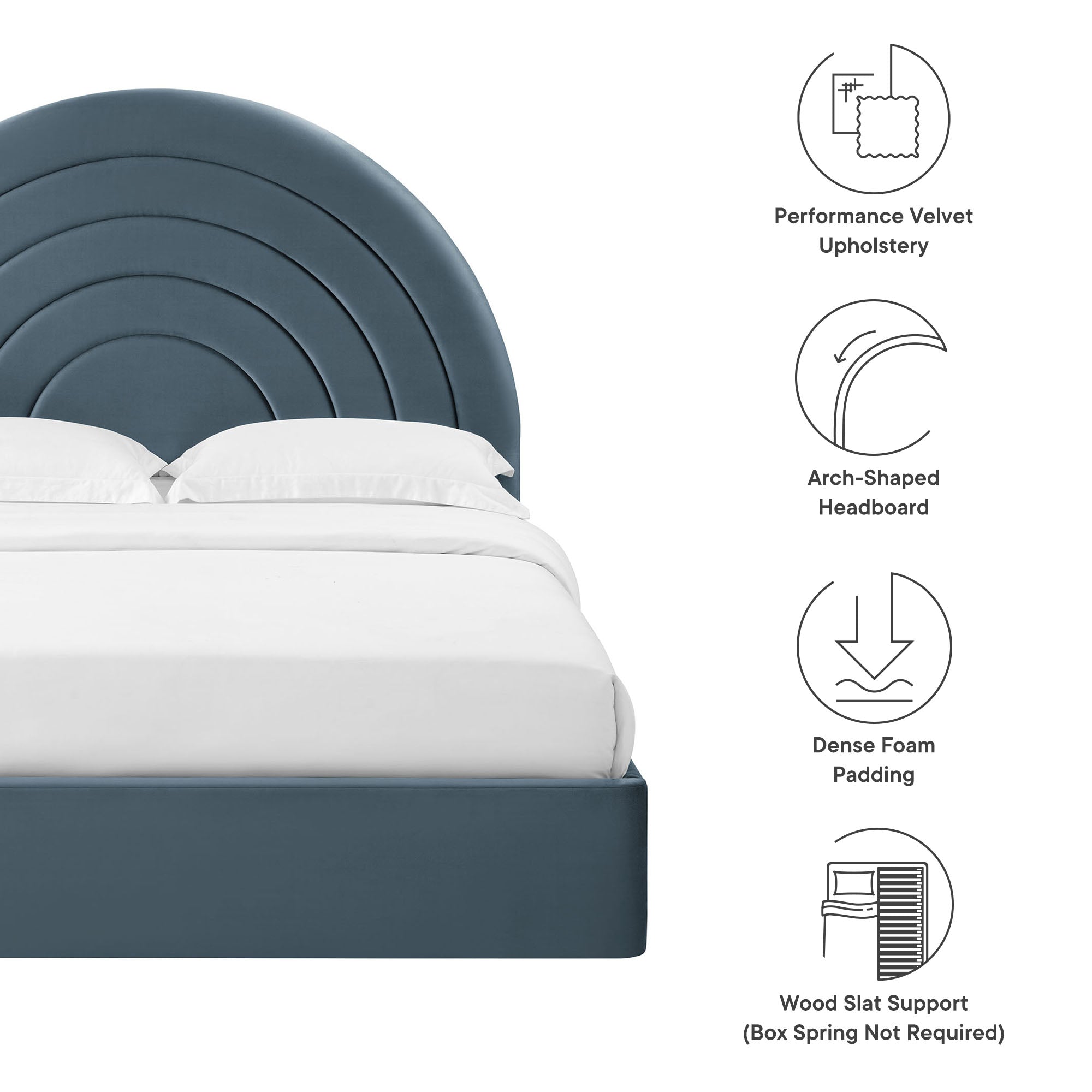 Solana Arched Performance Velvet Full Platform Bed - Cadet Blue