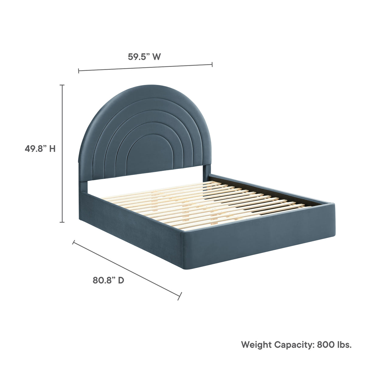Solana Arched Performance Velvet Full Platform Bed - Cadet Blue