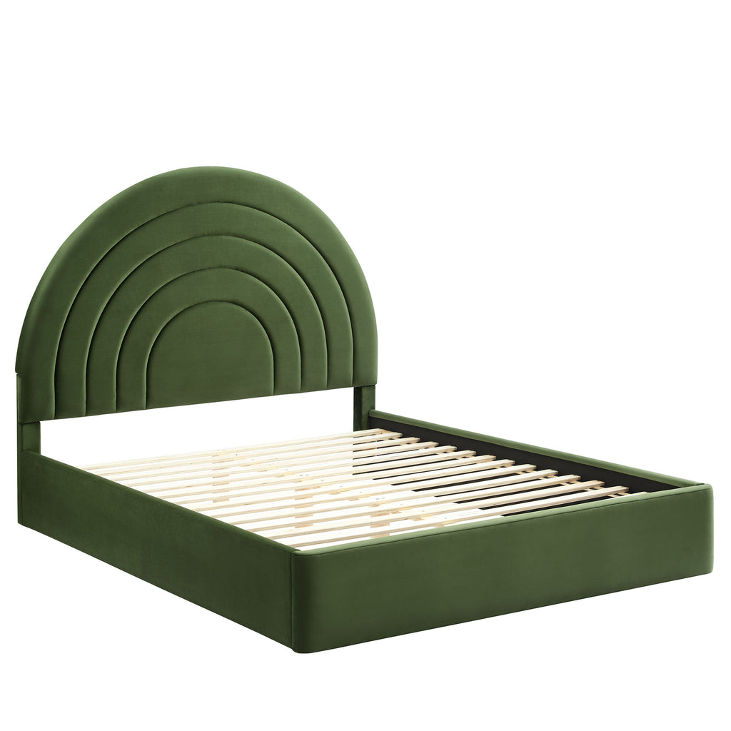Solana Arched Performance Velvet Full Platform Bed - Moss Green