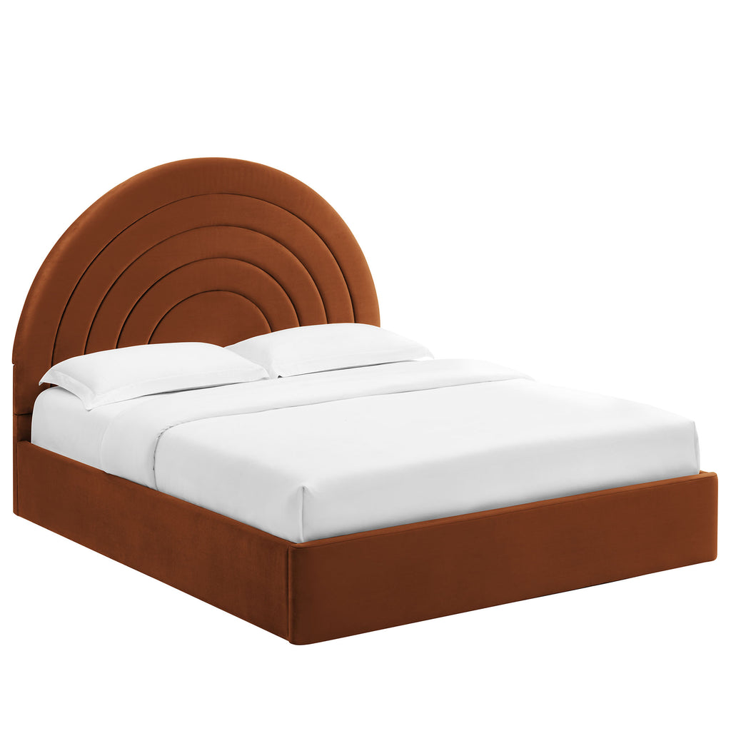 Solana Arched Performance Velvet Full Platform Bed - Rust