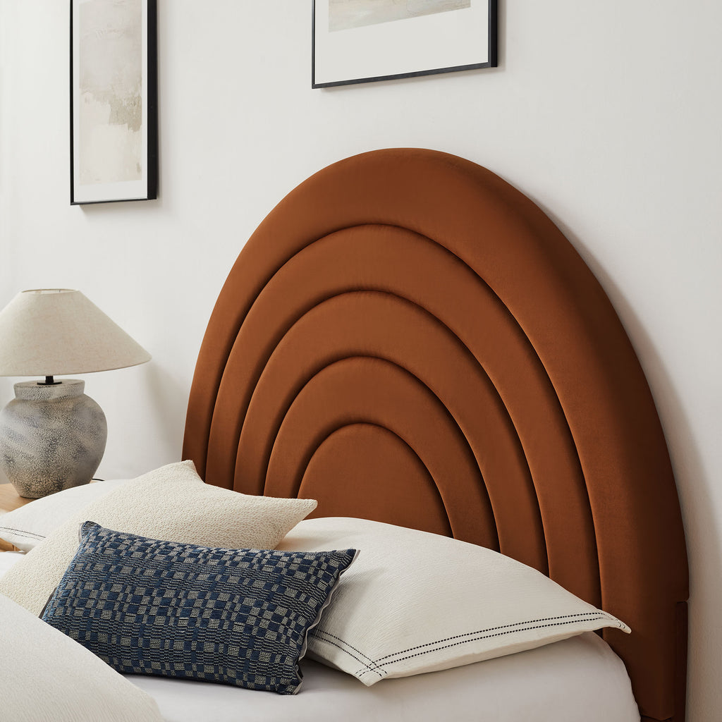 Solana Arched Performance Velvet Full Platform Bed - Rust