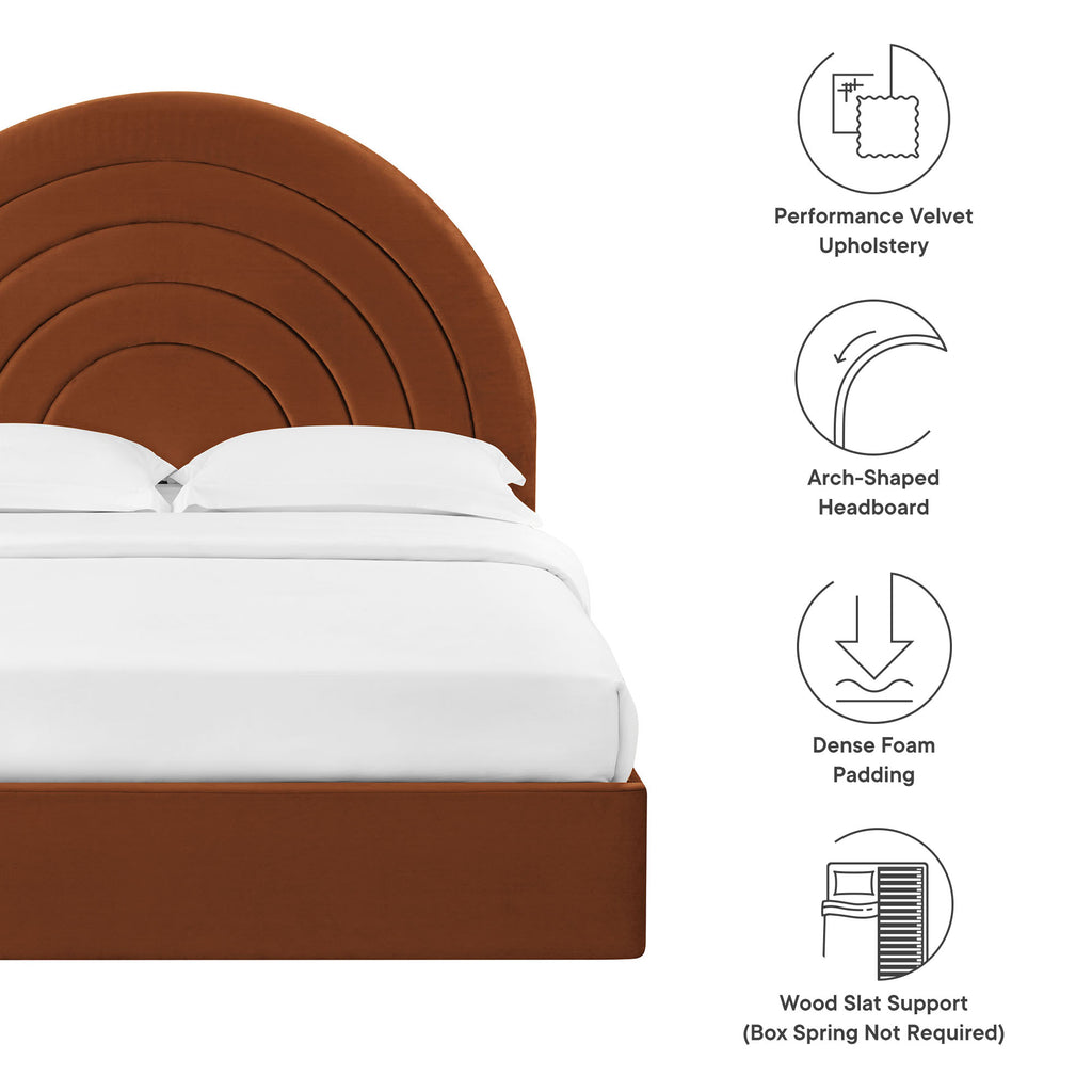 Solana Arched Performance Velvet Full Platform Bed - Rust