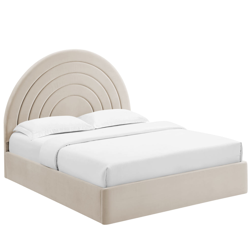 Solana Arched Performance Velvet Queen Platform Bed - Almond