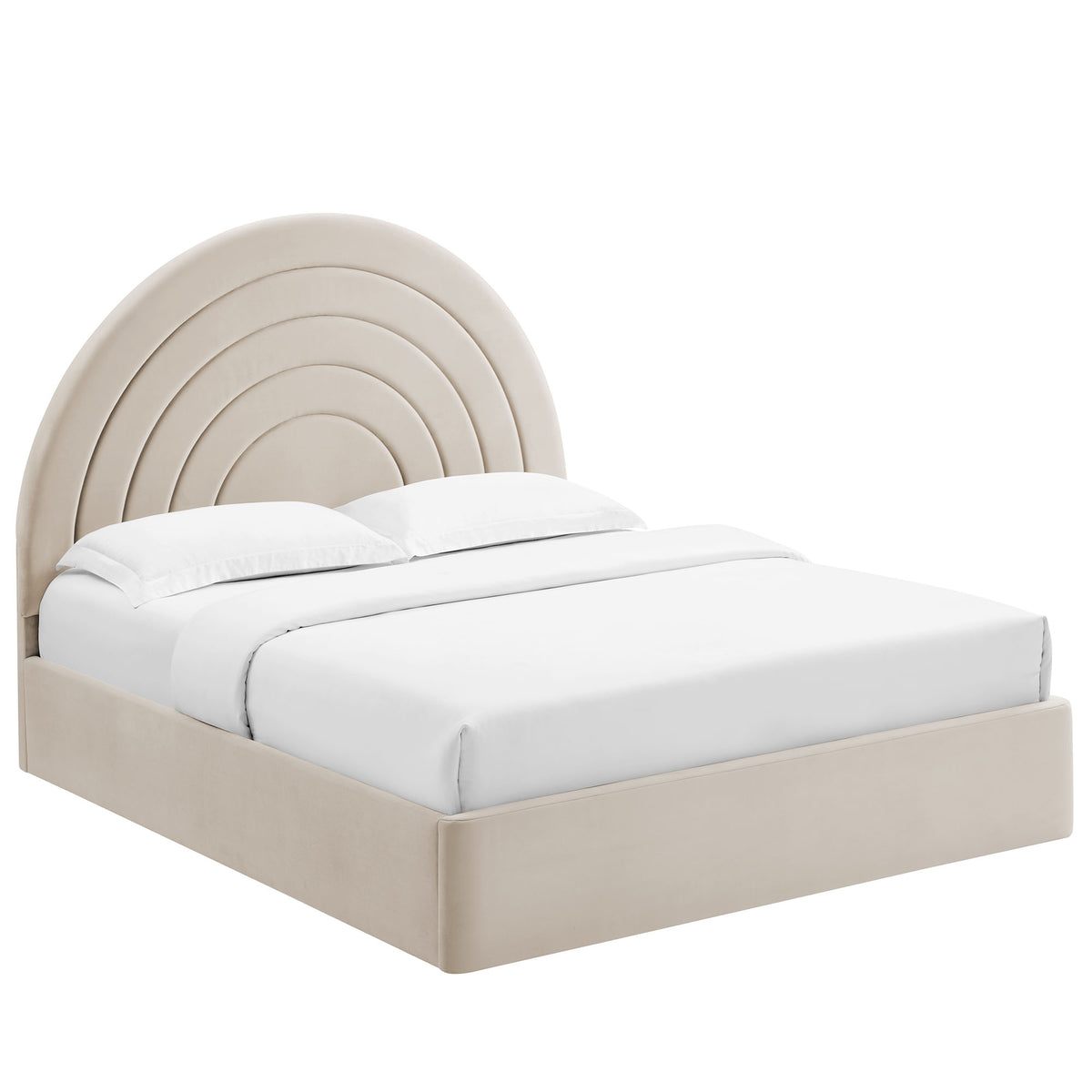 Solana Arched Performance Velvet Queen Platform Bed - Almond