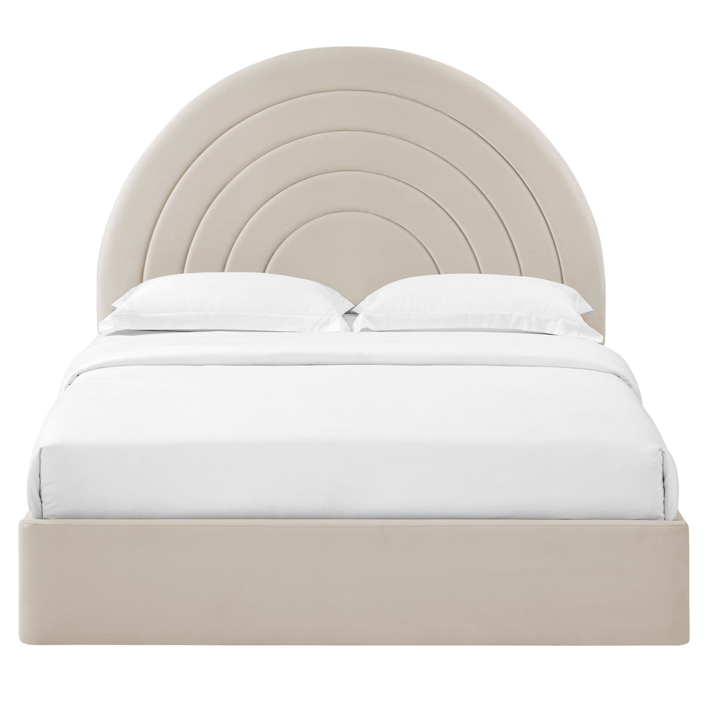 Solana Arched Performance Velvet Queen Platform Bed - Almond