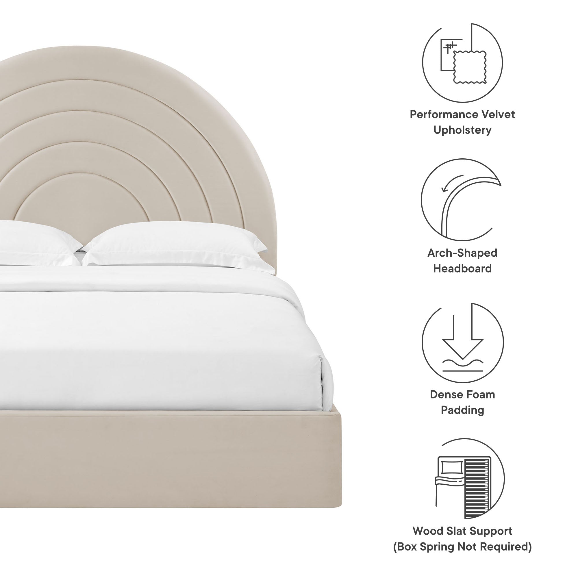 Solana Arched Performance Velvet Queen Platform Bed - Almond