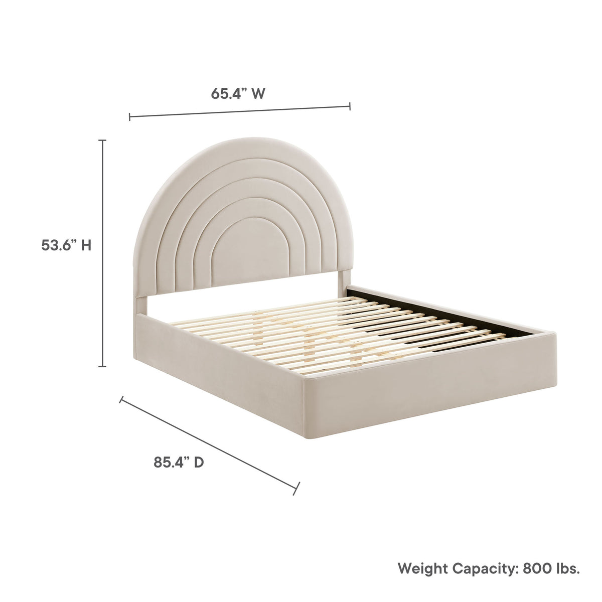 Solana Arched Performance Velvet Queen Platform Bed - Almond