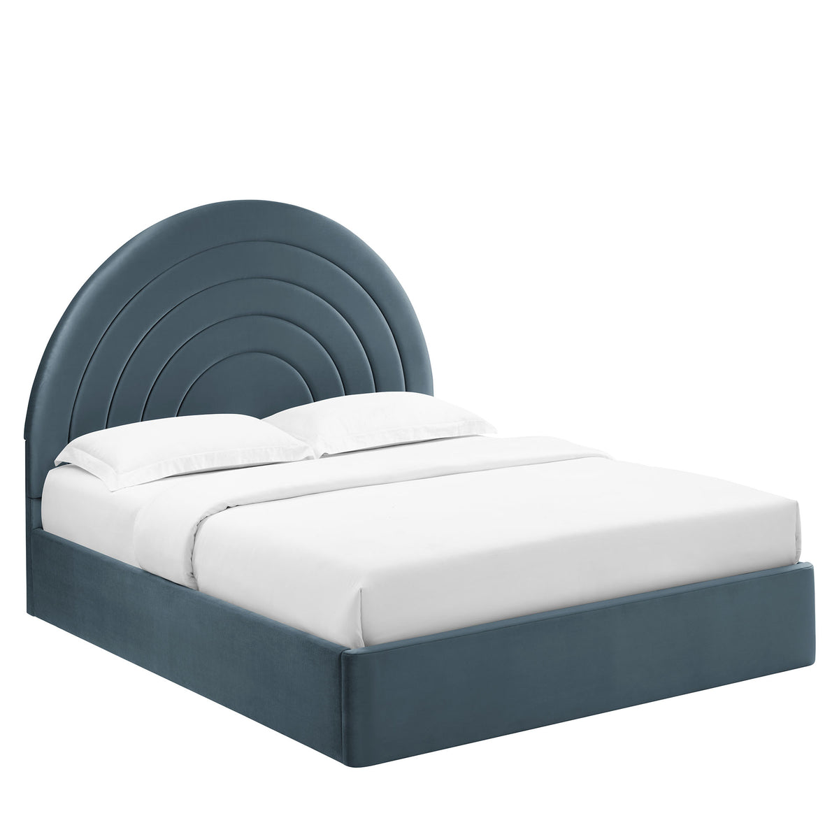 Solana Arched Performance Velvet Queen Platform Bed - Cadet Blue