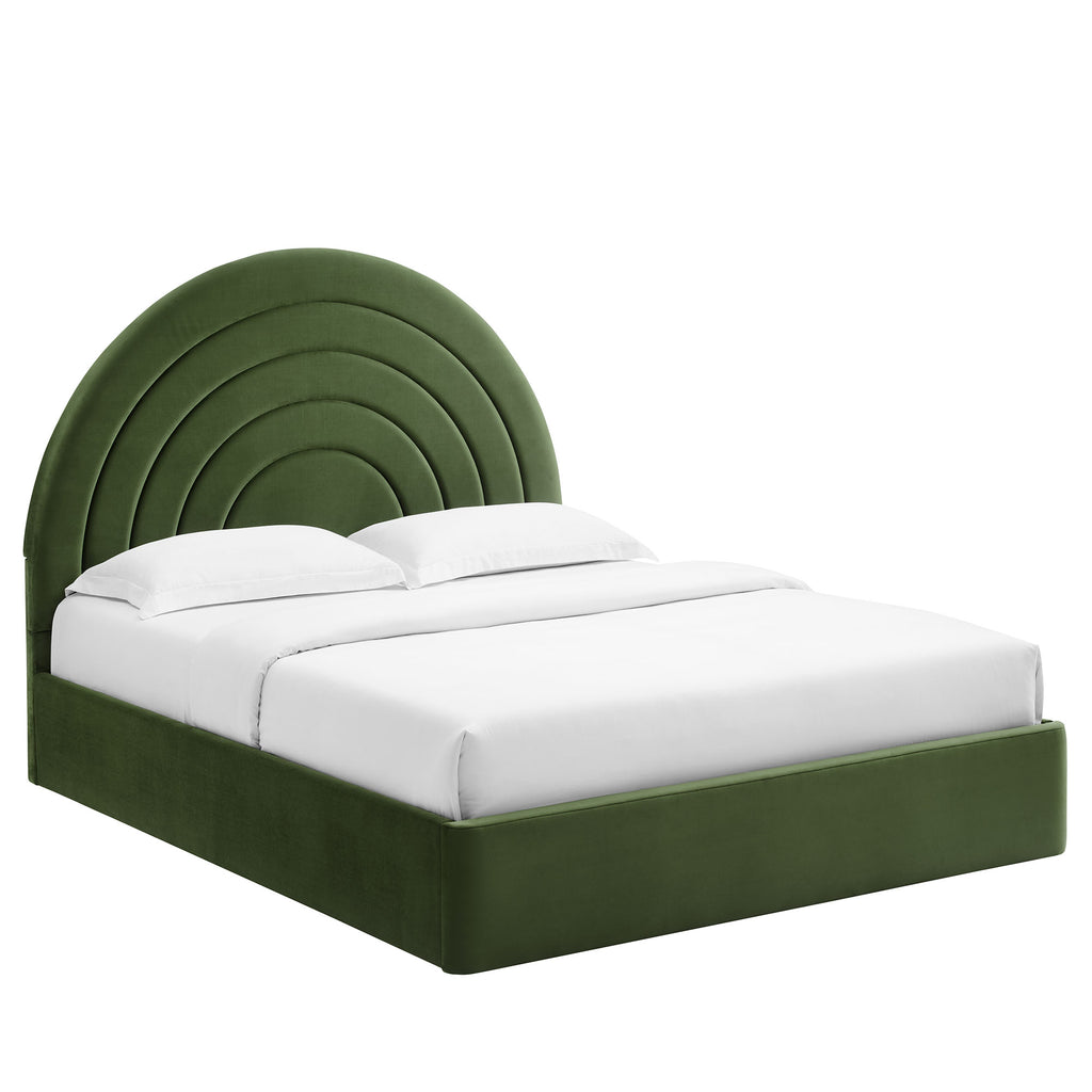 Solana Arched Performance Velvet Queen Platform Bed - Moss Green