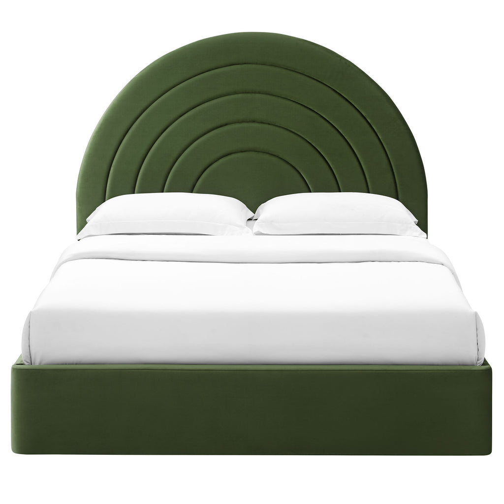 Solana Arched Performance Velvet Queen Platform Bed - Moss Green