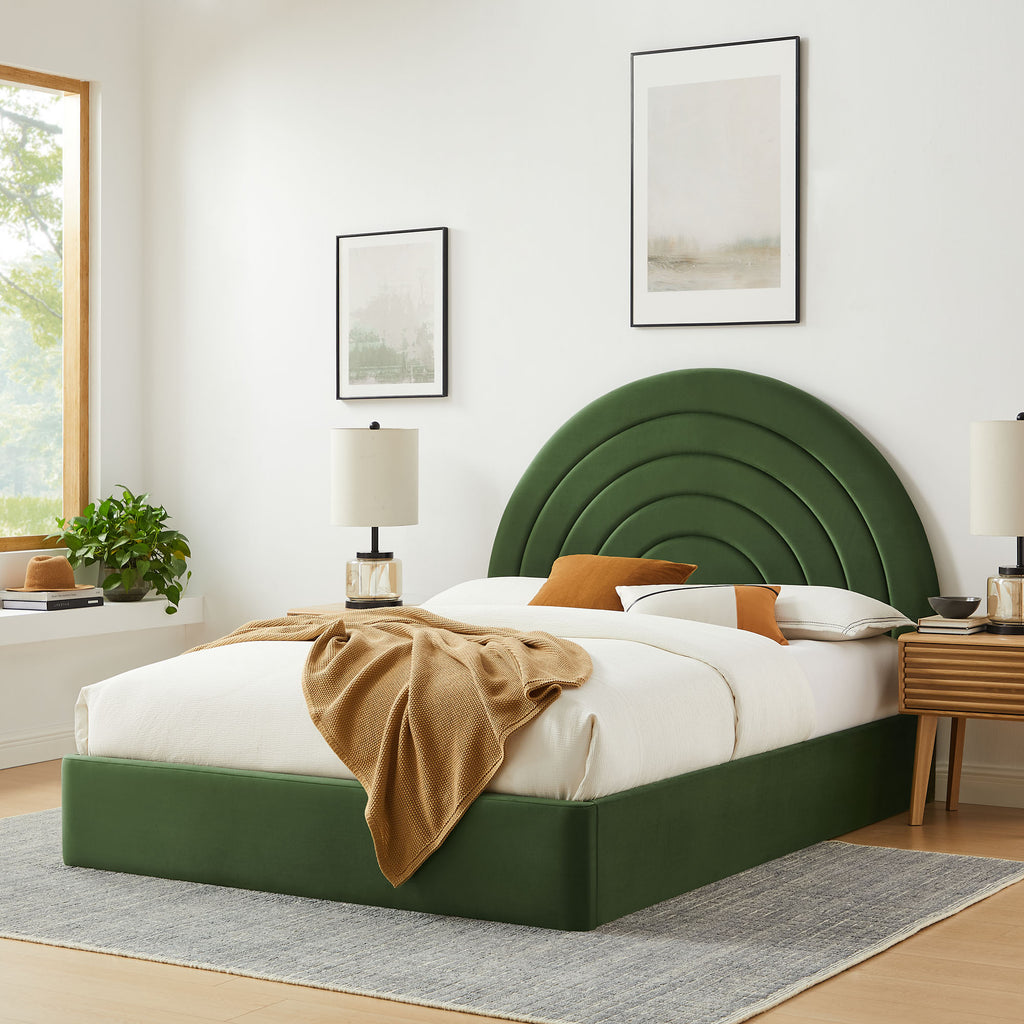 Solana Arched Performance Velvet Queen Platform Bed - Moss Green