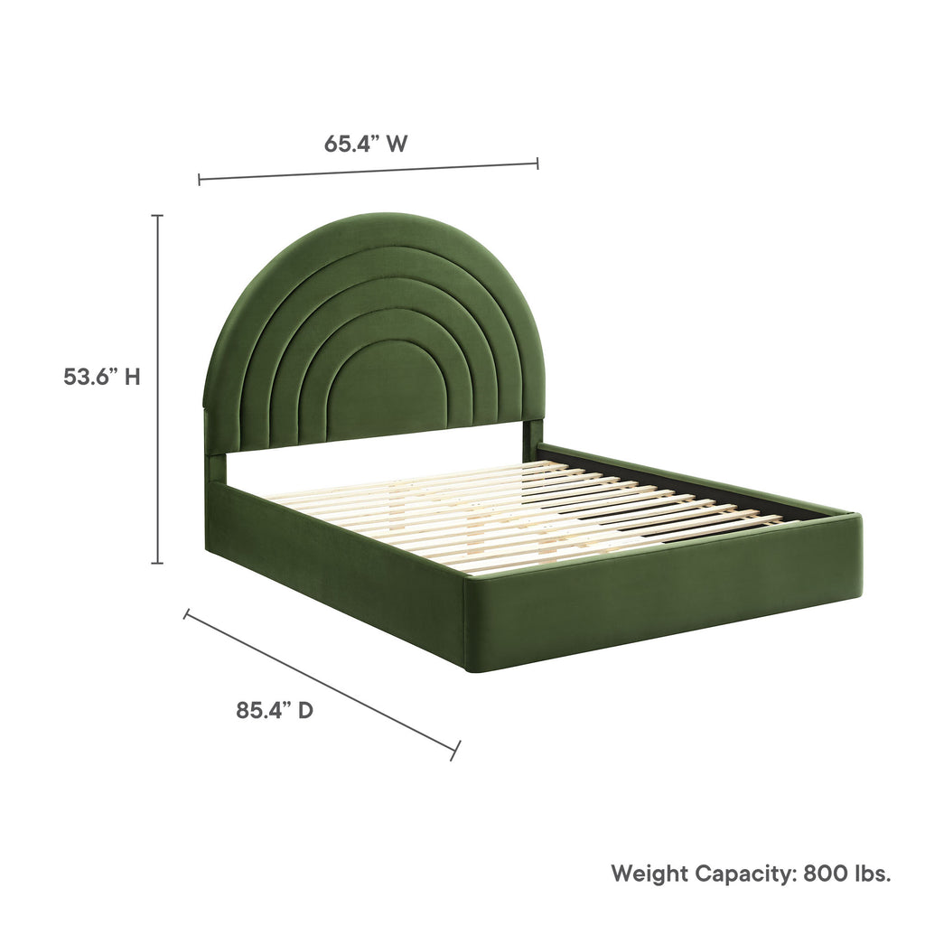 Solana Arched Performance Velvet Queen Platform Bed - Moss Green