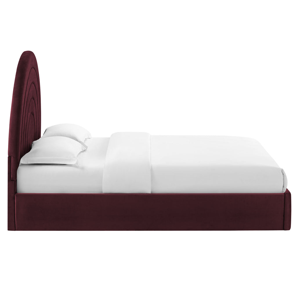 Solana Arched Performance Velvet Queen Platform Bed - Mulberry