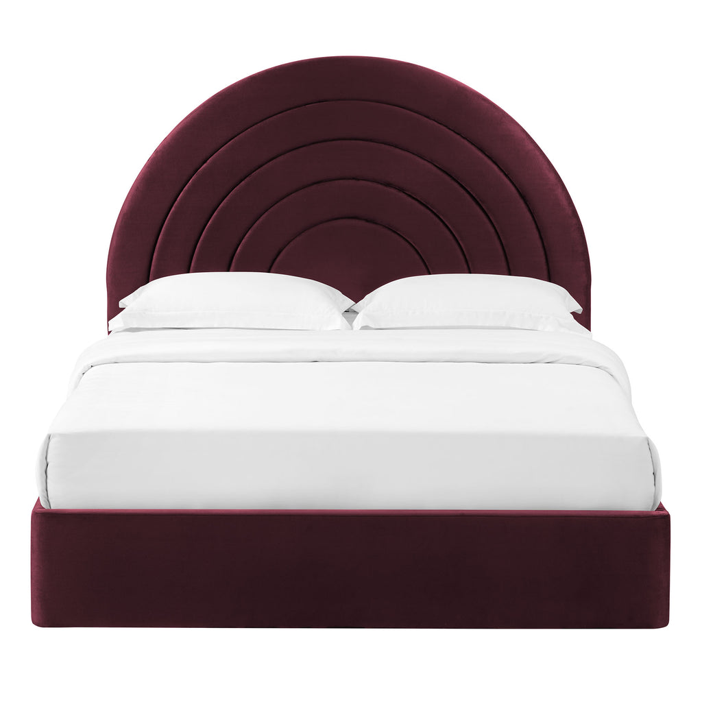 Solana Arched Performance Velvet Queen Platform Bed - Mulberry