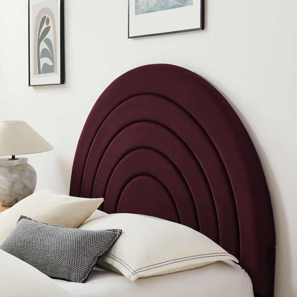 Solana Arched Performance Velvet Queen Platform Bed - Mulberry
