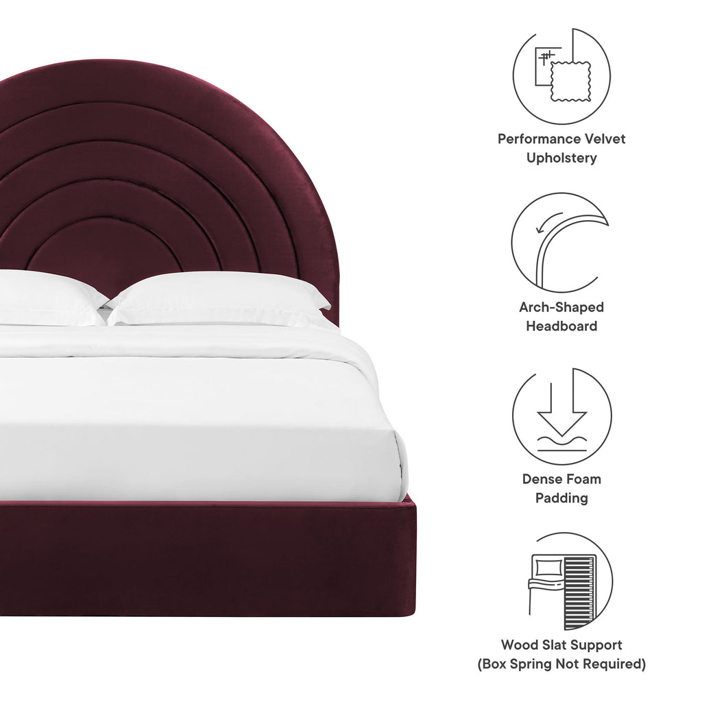 Solana Arched Performance Velvet Queen Platform Bed - Mulberry