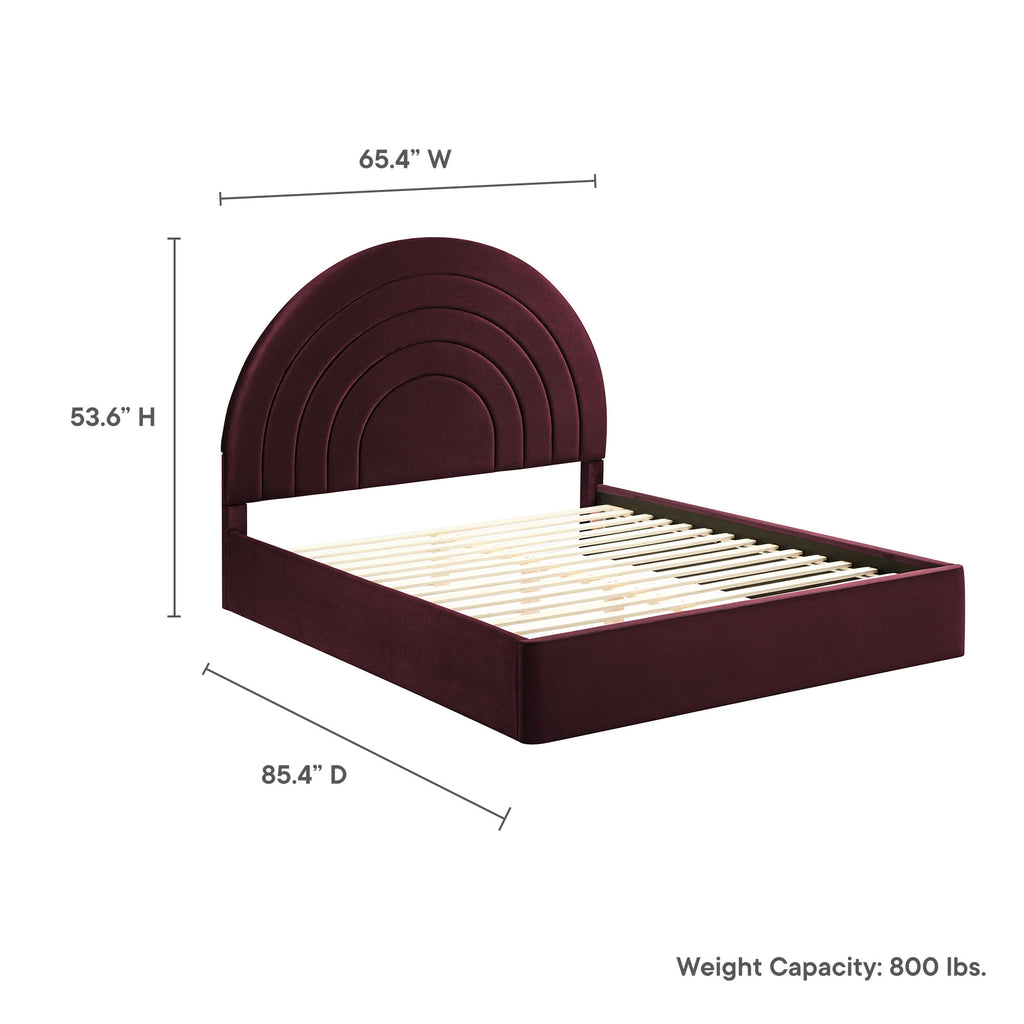 Solana Arched Performance Velvet Queen Platform Bed - Mulberry