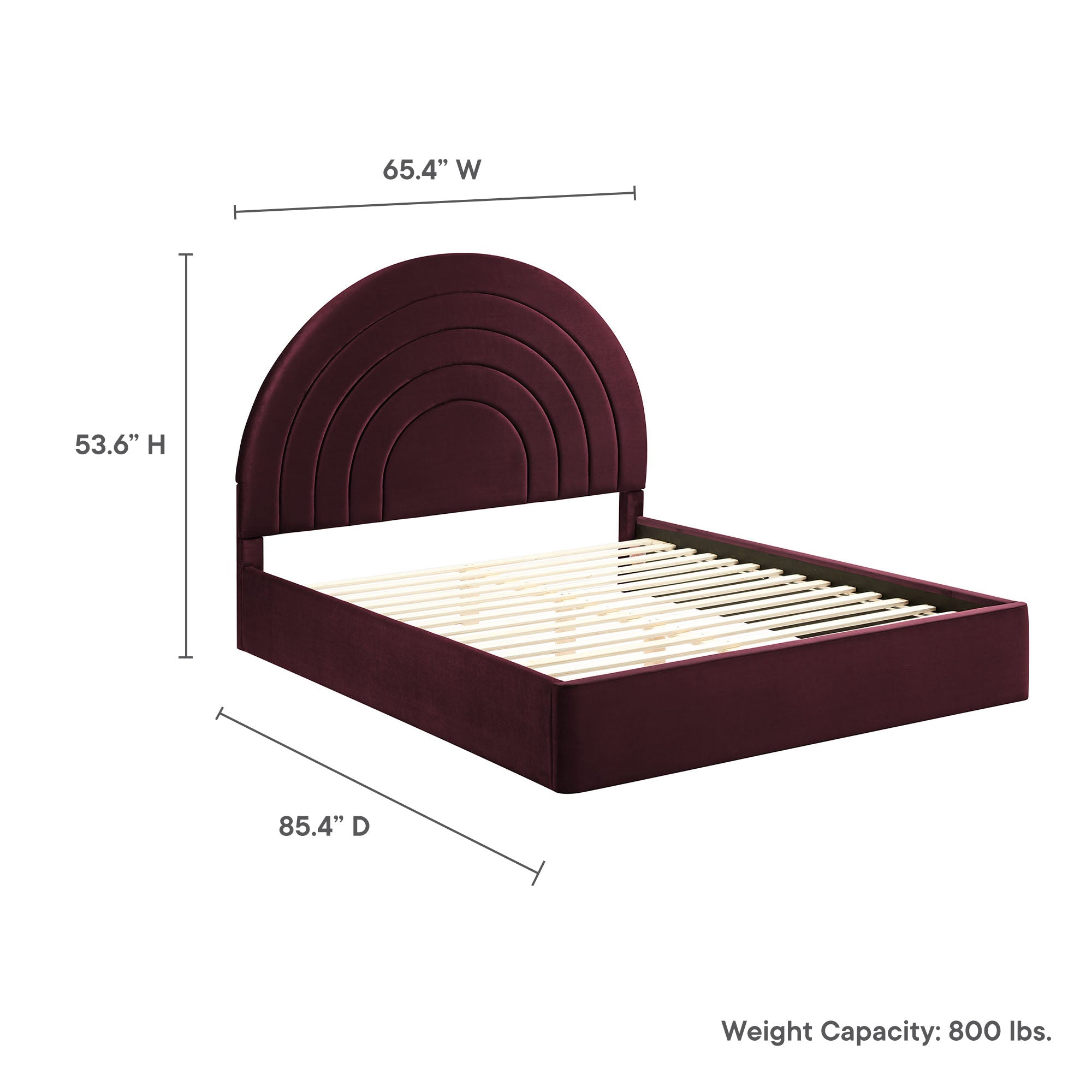 Solana Arched Performance Velvet Queen Platform Bed - Mulberry