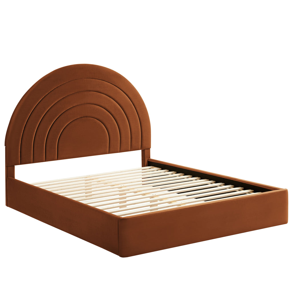 Solana Arched Performance Velvet Queen Platform Bed - Rust
