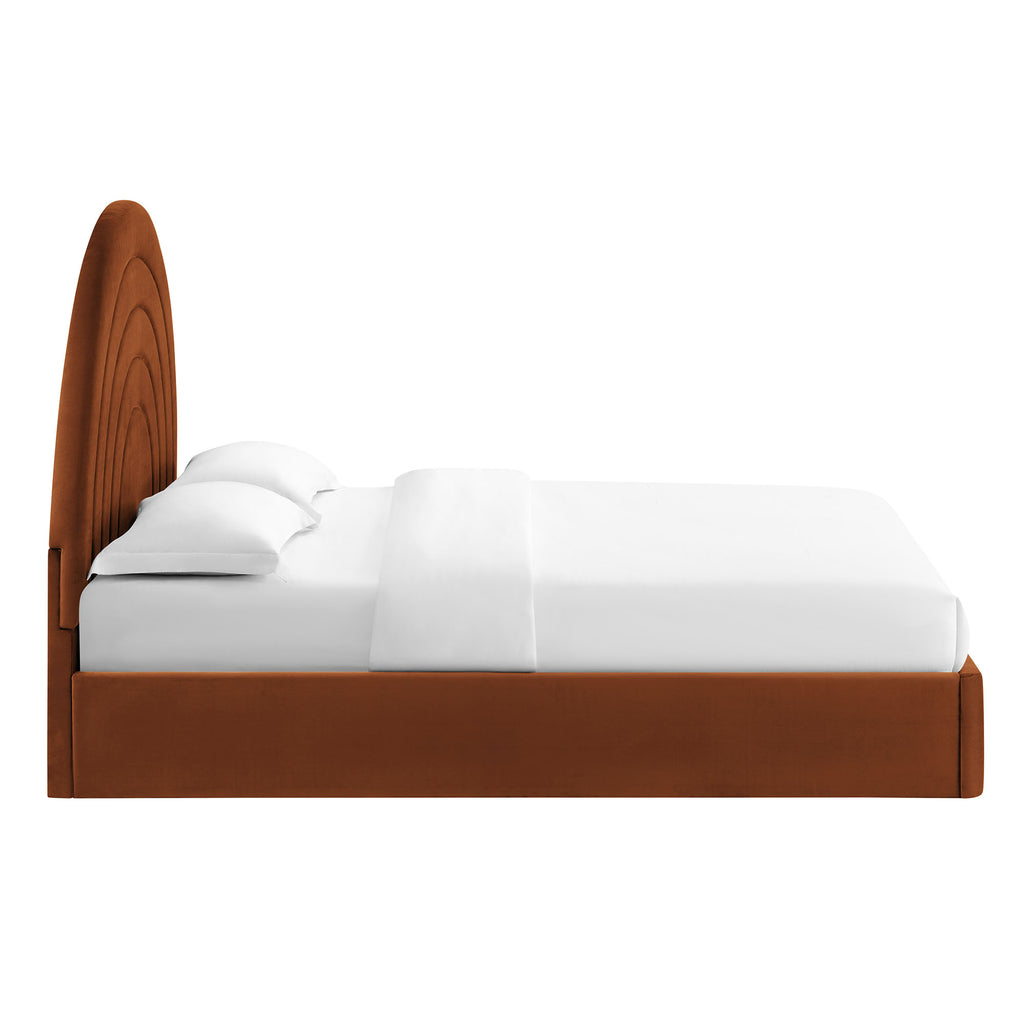 Solana Arched Performance Velvet Queen Platform Bed - Rust
