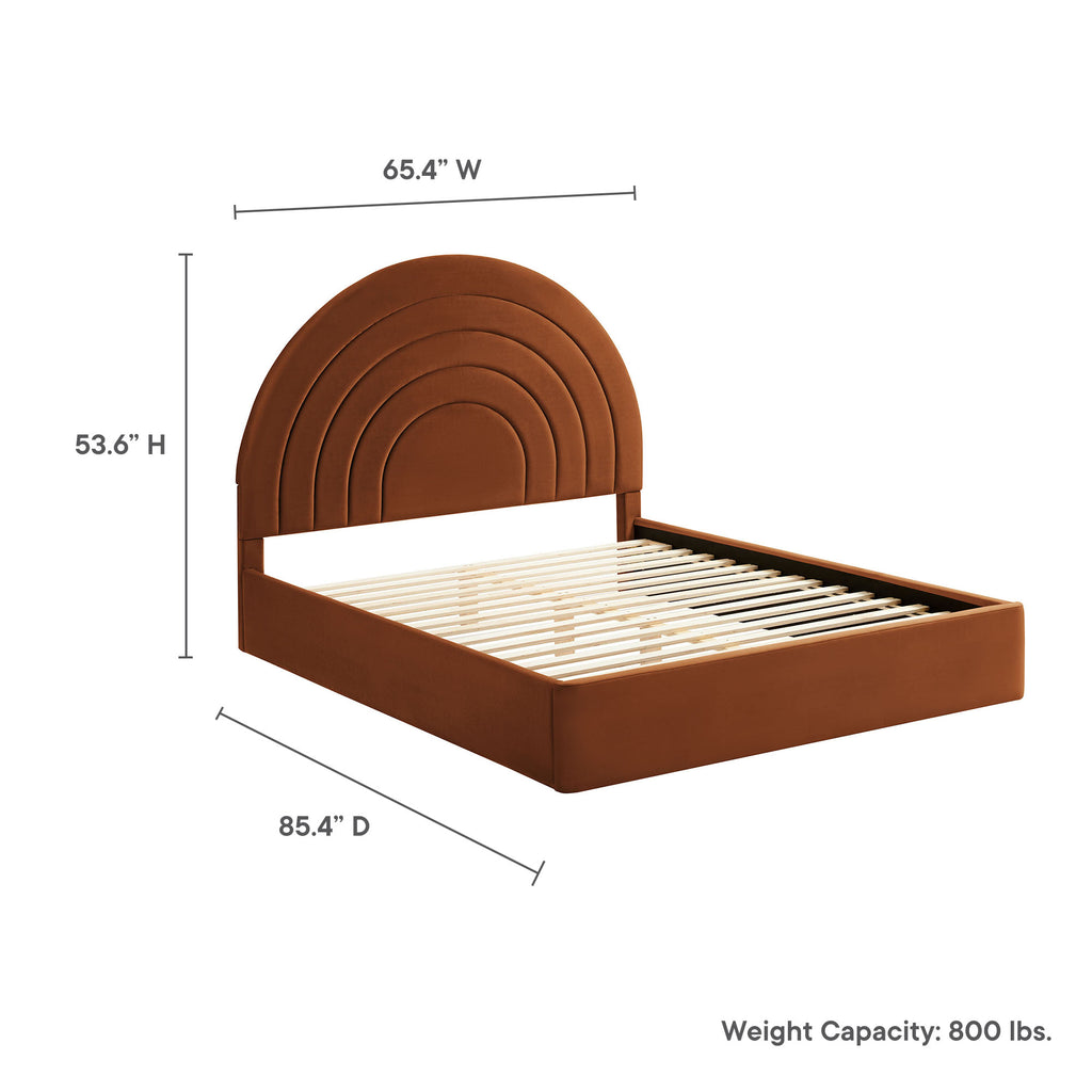 Solana Arched Performance Velvet Queen Platform Bed - Rust