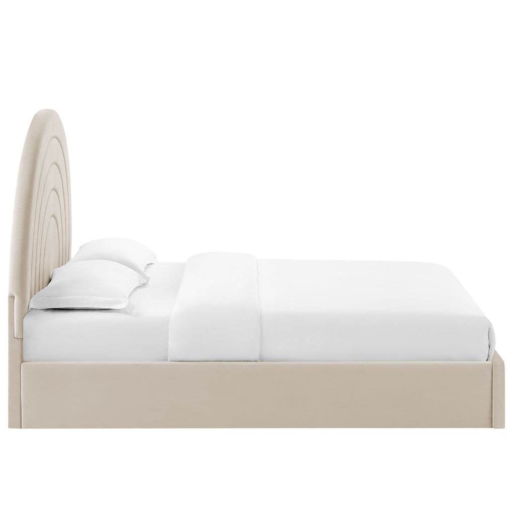 Solana Arched Performance Velvet King Platform Bed - Almond