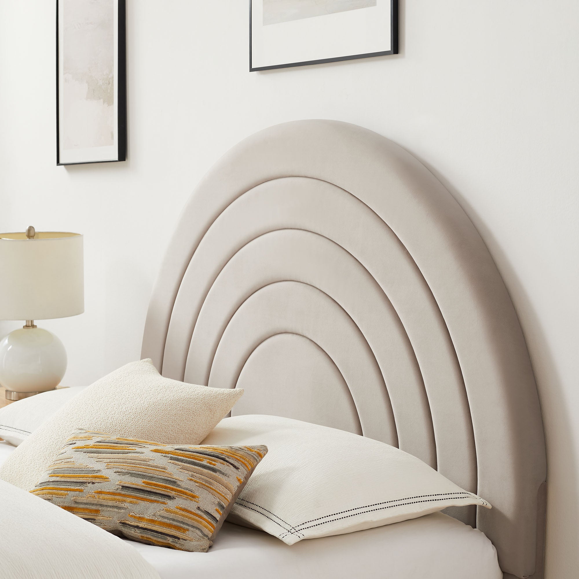 Solana Arched Performance Velvet King Platform Bed - Almond